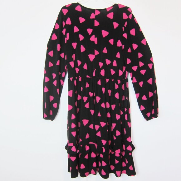 Lane Bryant Fit & Flare Dress 14/16 Black Pink Pockets V-neck Long Sleeves NEW - Picture 8 of 11